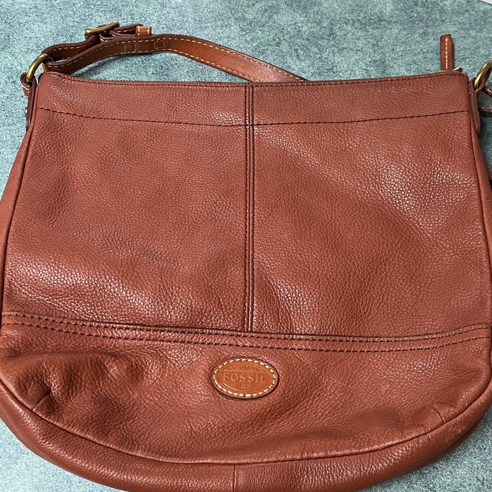 Fossil Brown Pebbled Leather Shoulder Bag